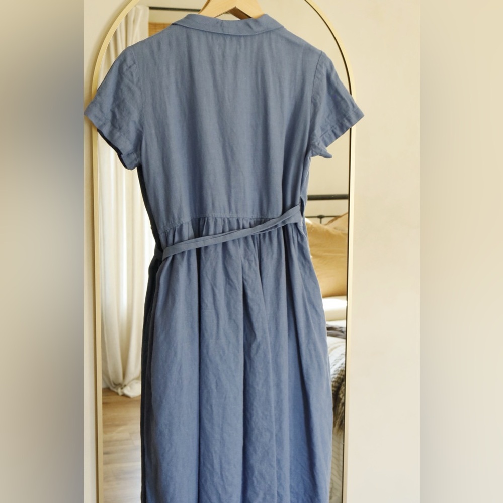 Blue Linen Wrap Dress - Picture 2 of 4